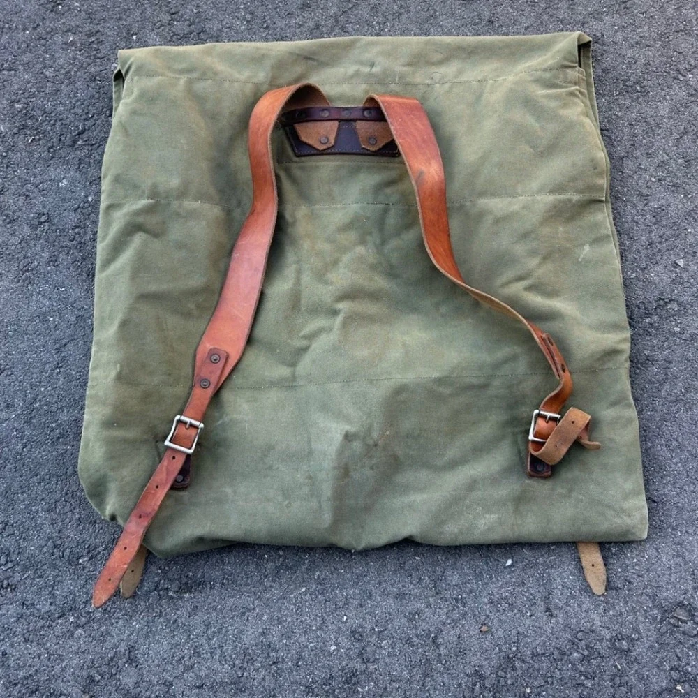 Duluth Pack Vintage Canvas Canoe Pack Rucksack Olive Green Leather Made in USA - Picture 2 of 16